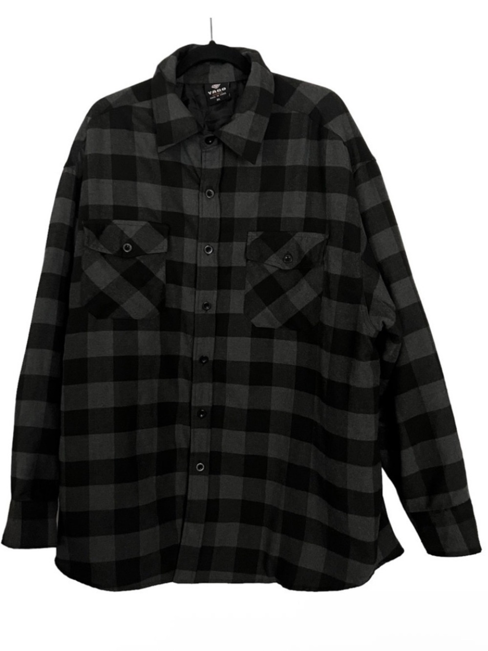 Yago Black Grey Check Flannel Shirt Jacket 3XL